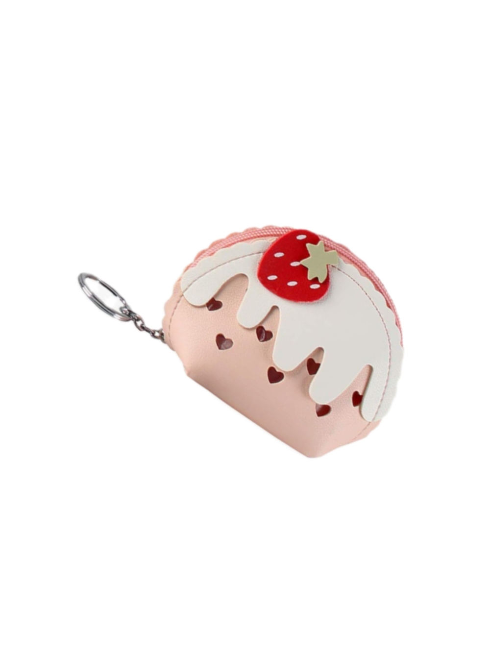 Strawberry Coin Purse Keychain - Faux Leather Pink